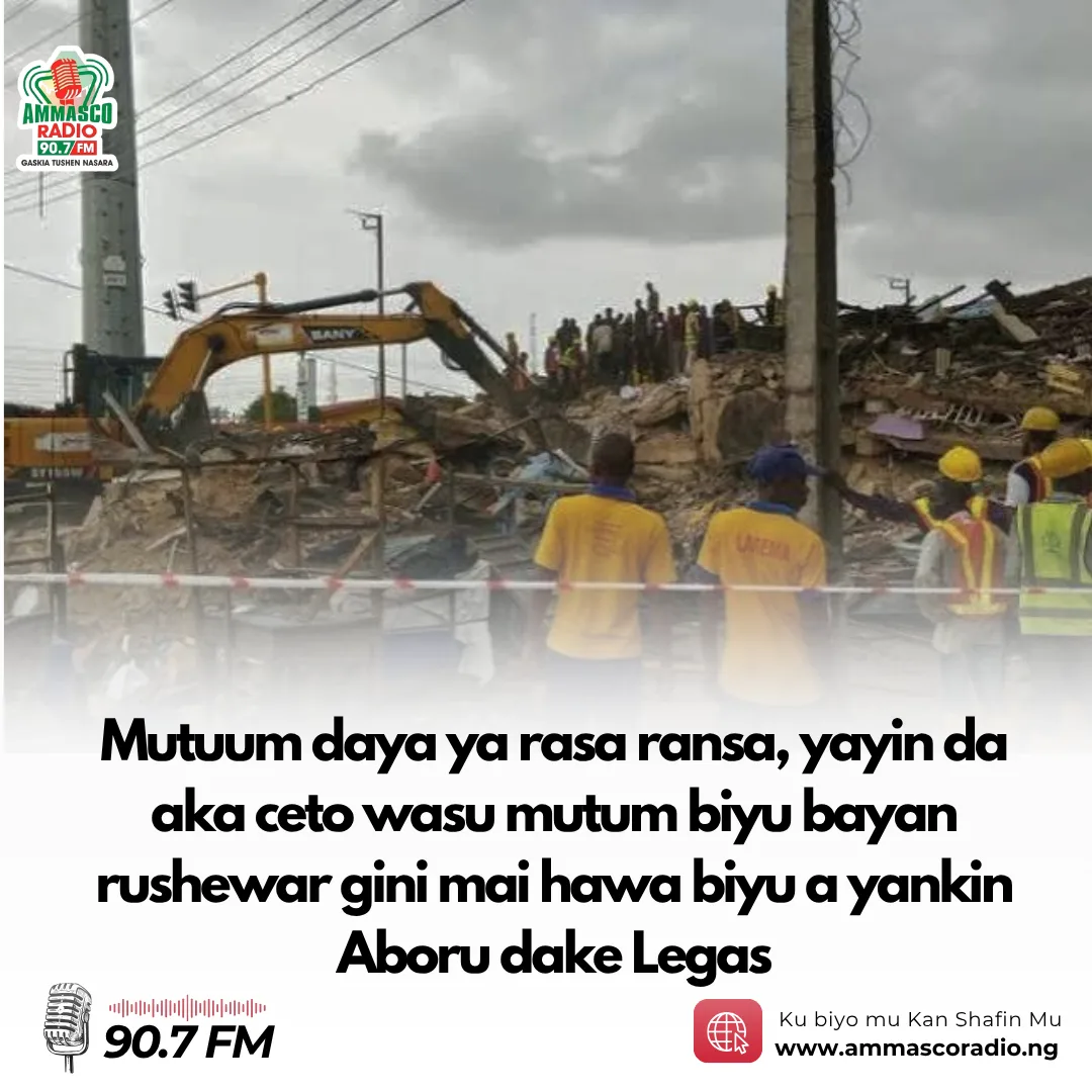 Mutuum daya ya rasa ransa, yayin da aka ceto wasu mutum biyu bayan rushewar gini mai hawa biyu a yanin Aboru dake Legas